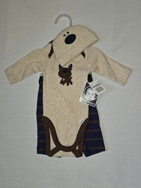 NWT Gerber Newborn Baby Boy Dog Moose Outfit Set Hat Pants
